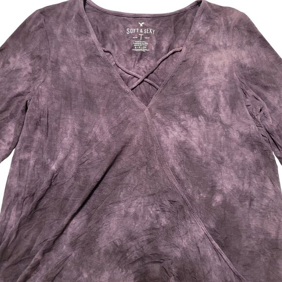 American Eagle Tie-Dye Bell Sleeve Wrap Top Purple Y2K Fairy Boho‎ Whimsygoth - Picture 5 of 9